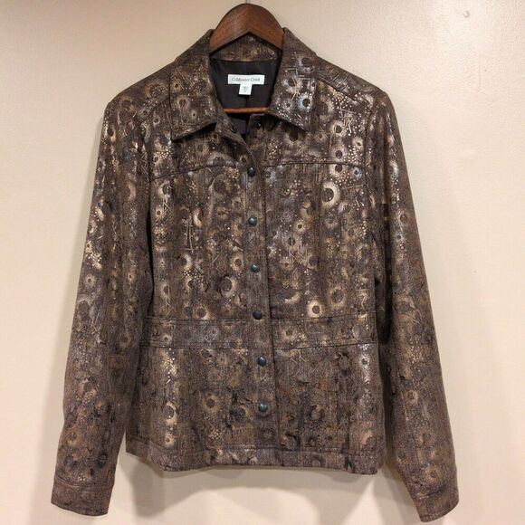Coldwater Creek Women's Size 6 Metallic Brown Bronze Snap Button Jacket - Picture 1 of 9